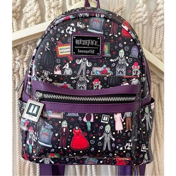 Loungefly Purple All Over Print Beetlejuice Icons Mini Backpack - Picture 1 of 6